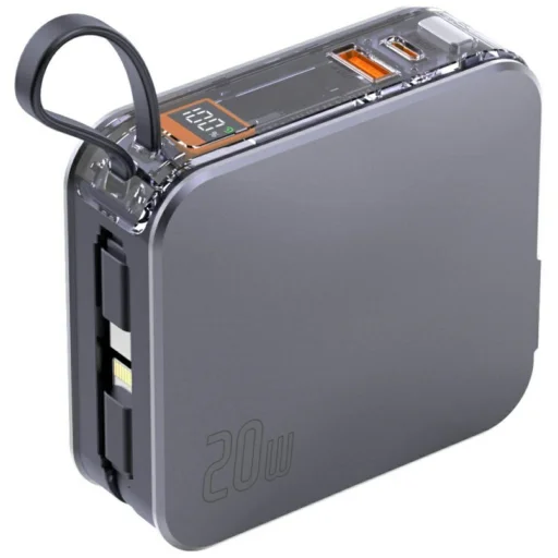 Powerbank 4smarts Lucid 3in1 Hybrid Charger 10000mAh 20W beépített USB-C / Lightning kábellel, ezüst - 1