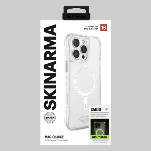 Skinarma Saido iPhone 16 Pro 6.3" mágnesesen tölthető zöld (sötétben világító) tok - 6