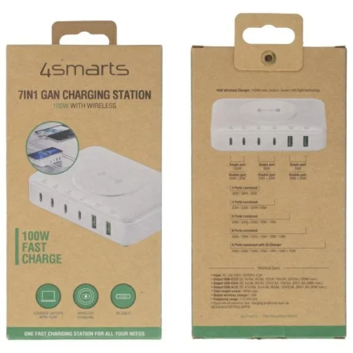 4smarts 7 az 1-ben 100W Töltőállomás vezeték nélküli töltéssel Fehér 540570 - 4