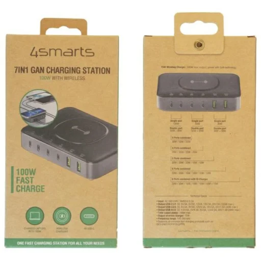 4smarts 7 az 1-ben 100W töltőállomás vezeték nélküli töltéssel fekete-szürke - 4
