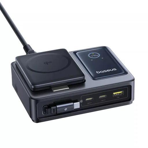 Asztali töltő Baseus Nomos QI 5 az 1-ben, 140W, 5A, 1 x USB-A - 2 x USB-C, fekete P10178800123-00 - 2