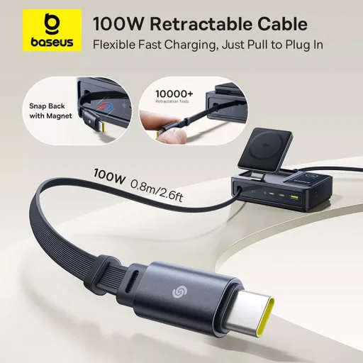 Asztali töltő Baseus Nomos QI 5 az 1-ben, 140W, 5A, 1 x USB-A - 2 x USB-C, fekete P10178800123-00 - 7