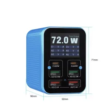 Relife Q4 asztali töltő, 72W, 5A, 2 x USB-C - 4 x USB-A, Kék
