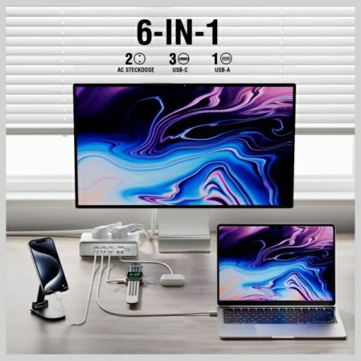 4smarts 6 az 1-ben 65W GaN fehér hosszabbító - 5