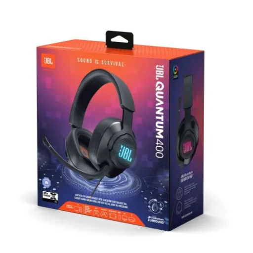 JBL Quantum 400 vezetékes gamer fejhallgató mikrofonnal, (USB), fekete EU - 1