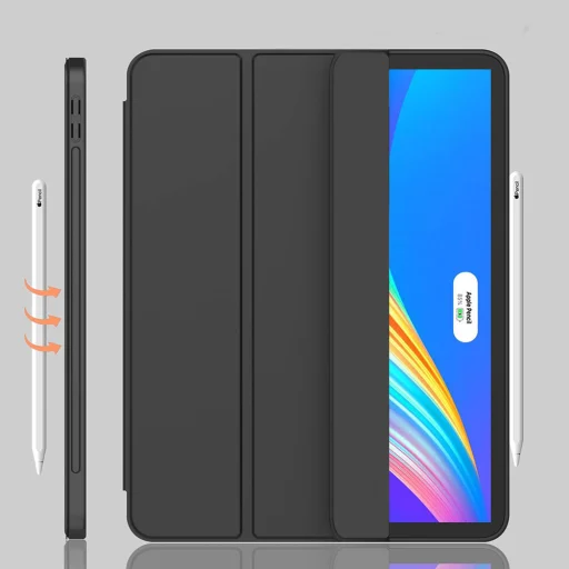 iPad Pro 12.9 (2018/2020/2021/2022) - Techsuit - Flex Trifold (ceruzatartóval) - Fekete tok - 3