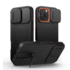 iPhone 16 Pro Max Fekete Suritch Magsafe Kihajtható állványos és kameravédős ütésálló tok
