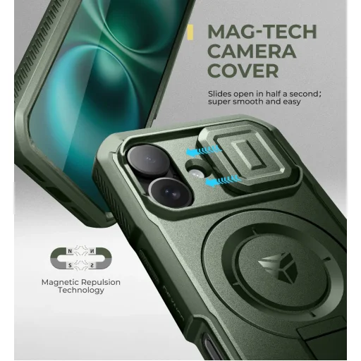 iPhone 16 Dexnor Magsafe 360 tok, kihajtható állvánnyal, zöld ütésálló - 5