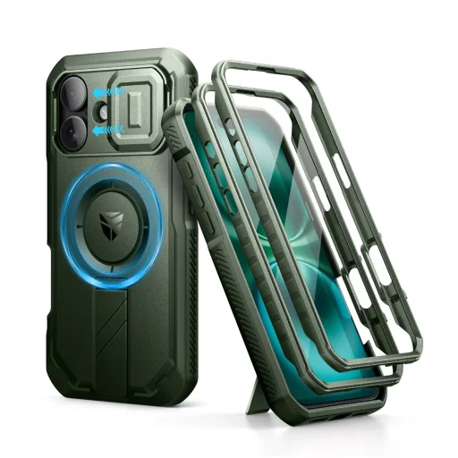 iPhone 16 Dexnor Magsafe 360 tok, kihajtható állvánnyal, zöld ütésálló - 1