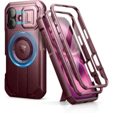 iPhone 16 Dexnor Magsafe 360 tok, kihajtható állvánnyal, piros ütésálló