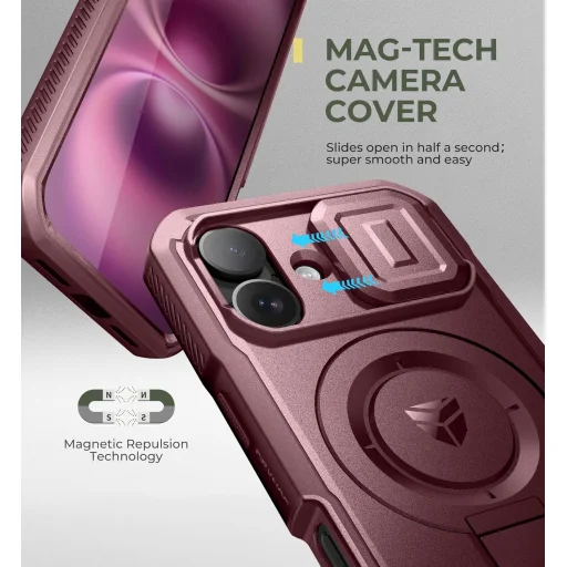 iPhone 16 Dexnor Magsafe 360 tok, kihajtható állvánnyal, piros ütésálló - 5