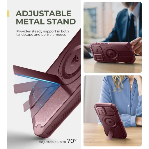 iPhone 16 Dexnor Magsafe 360 tok, kihajtható állvánnyal, piros ütésálló - 6