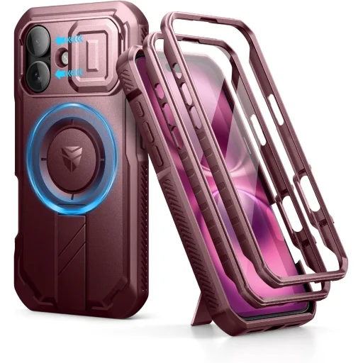 iPhone 16 Dexnor Magsafe 360 tok, kihajtható állvánnyal, piros ütésálló - 1