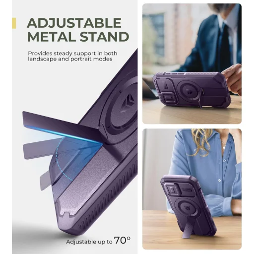 iPhone 16 Dexnor Magsafe 360 tok, kihajtható állvánnyal, lila ütésálló - 4