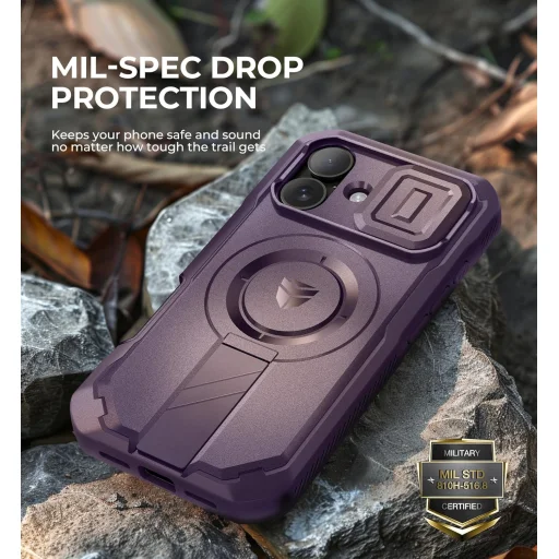 iPhone 16 Dexnor Magsafe 360 tok, kihajtható állvánnyal, lila ütésálló - 6