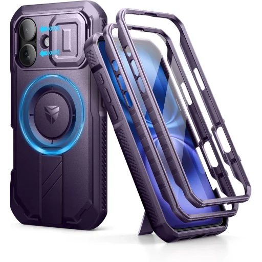 iPhone 16 Dexnor Magsafe 360 tok, kihajtható állvánnyal, lila ütésálló - 1