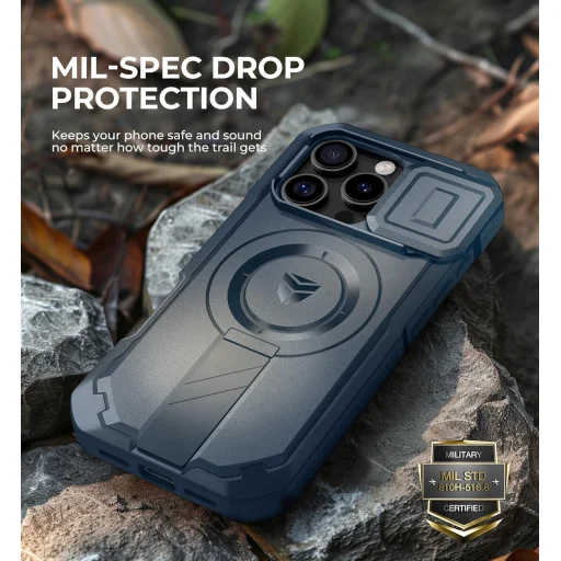 iPhone 16 Pro Dexnor Magsafe 360 tok, kihajtható állvánnyal, kék ütésálló - 2