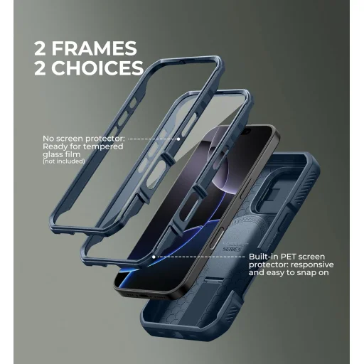 iPhone 16 Pro Dexnor Magsafe 360 tok, kihajtható állvánnyal, kék ütésálló - 3
