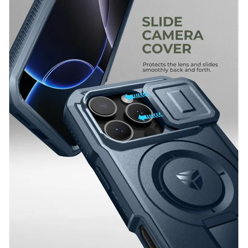 iPhone 16 Pro Dexnor Magsafe 360 tok, kihajtható állvánnyal, kék ütésálló - 4