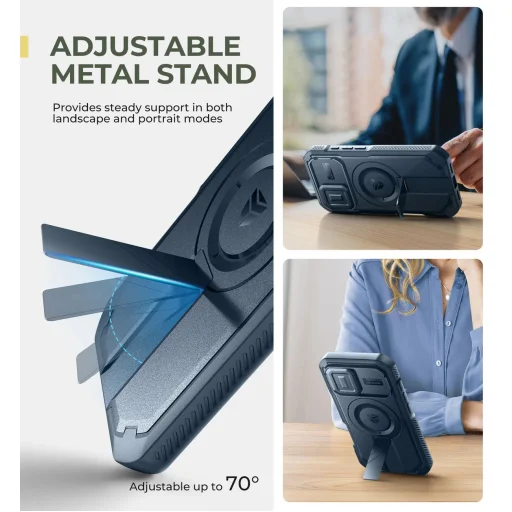 iPhone 16 Dexnor Magsafe 360 tok, kihajtható állvánnyal, kék ütésálló - 2