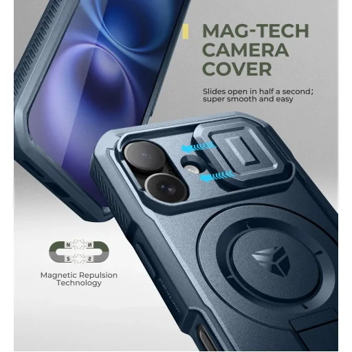 iPhone 16 Dexnor Magsafe 360 tok, kihajtható állvánnyal, kék ütésálló - 3