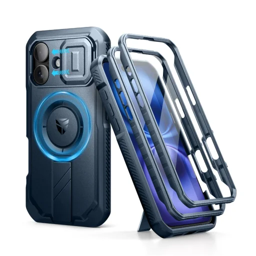 iPhone 16 Dexnor Magsafe 360 tok, kihajtható állvánnyal, kék ütésálló - 1