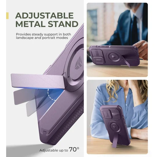  iPhone 16 Pro Max lila ütésálló Dexnor Magsafe 360 tok, kihajtható állvánnyal - 5