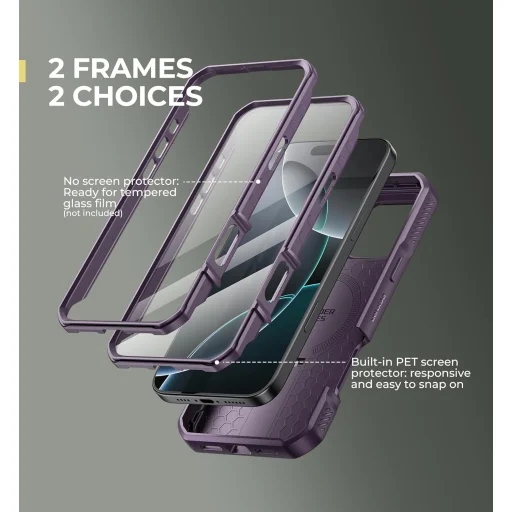  iPhone 16 Pro Max lila ütésálló Dexnor Magsafe 360 tok, kihajtható állvánnyal - 6