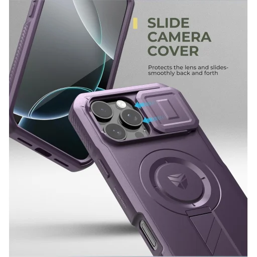  iPhone 16 Pro Max lila ütésálló Dexnor Magsafe 360 tok, kihajtható állvánnyal - 3