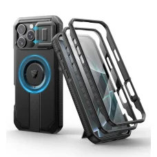 iPhone 16 Pro Max Dexnor Magsafe fekete ütésálló 360 tok, kihajtható állvánnyal