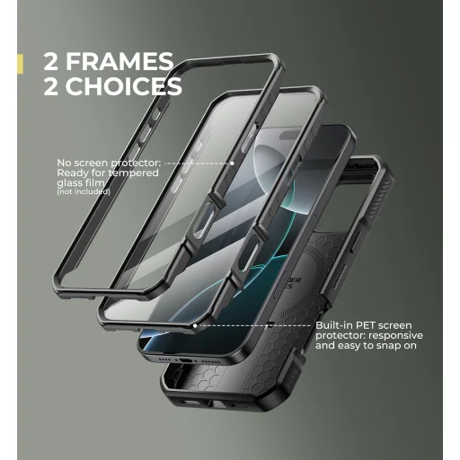 iPhone 16 Pro Max Dexnor Magsafe fekete ütésálló 360 tok, kihajtható állvánnyal - 2