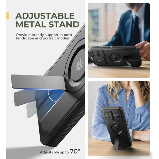 iPhone 16 Pro Max Dexnor Magsafe fekete ütésálló 360 tok, kihajtható állvánnyal - 4