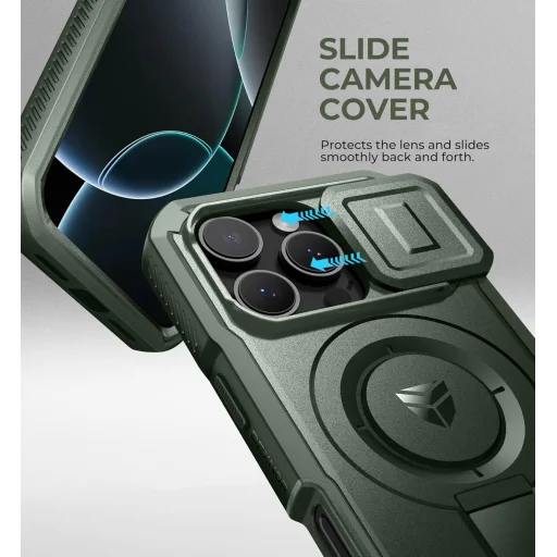 iPhone 16 Pro Dexnor Magsafe 360 tok, kihajtható állvánnyal, zöld ütésálló - 2
