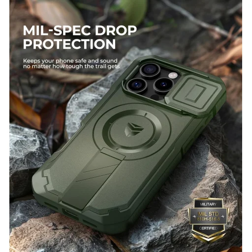 iPhone 16 Pro Dexnor Magsafe 360 tok, kihajtható állvánnyal, zöld ütésálló - 3