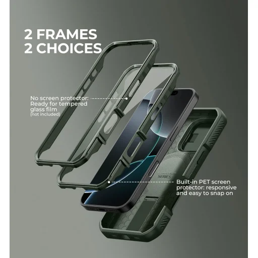 iPhone 16 Pro Dexnor Magsafe 360 tok, kihajtható állvánnyal, zöld ütésálló - 6