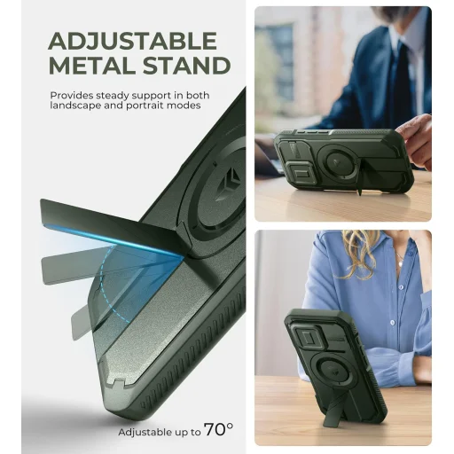 iPhone 16 Pro Dexnor Magsafe 360 tok, kihajtható állvánnyal, zöld ütésálló - 7