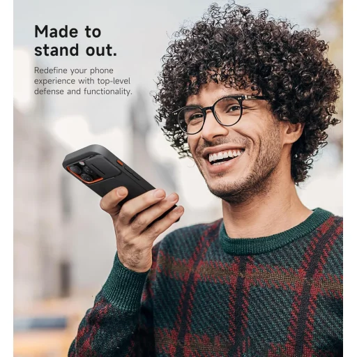 iPhone 16 Pro SURITCH Magsafe tok, kihajtható állvánnyal, fekete ütésálló - 4