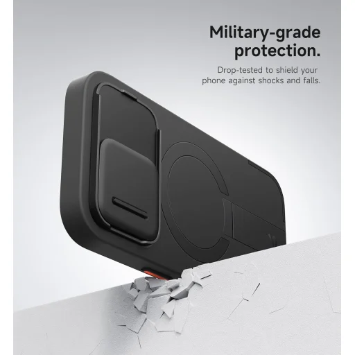 iPhone 16 Pro SURITCH Magsafe tok, kihajtható állvánnyal, fekete ütésálló - 5