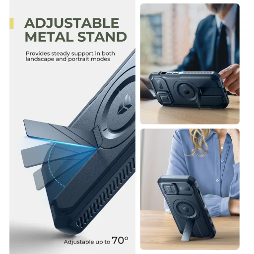 iPhone 15 Dexnor Magsafe 360 tok, kihajtható állvánnyal, kék ütésálló - 2