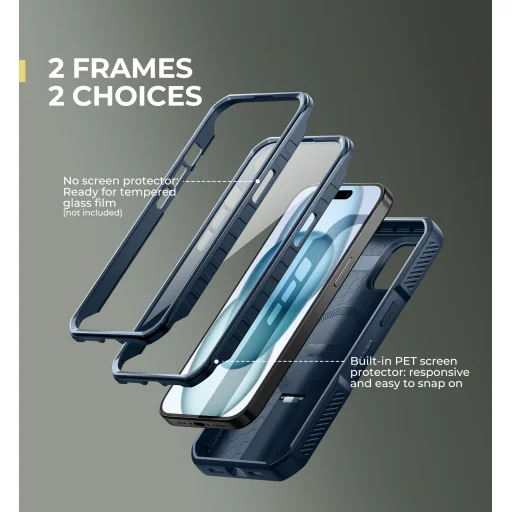 iPhone 15 Dexnor Magsafe 360 tok, kihajtható állvánnyal, kék ütésálló - 3