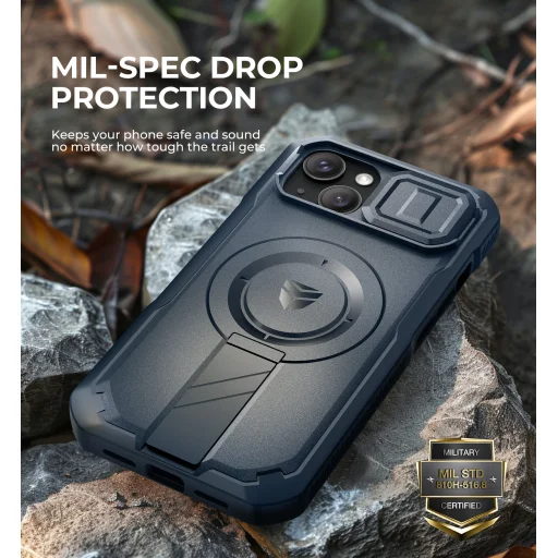 iPhone 15 Dexnor Magsafe 360 tok, kihajtható állvánnyal, kék ütésálló - 5