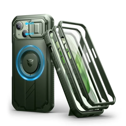 iPhone 15 Dexnor Magsafe 360 tok, kihajtható állvánnyal, zöld ütésálló - 1