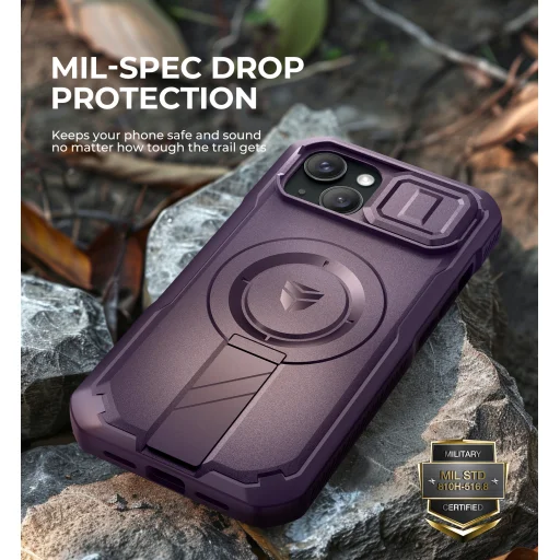 iPhone 15 Dexnor Magsafe 360 tok, kihajtható állvánnyal, lila ütésálló - 2