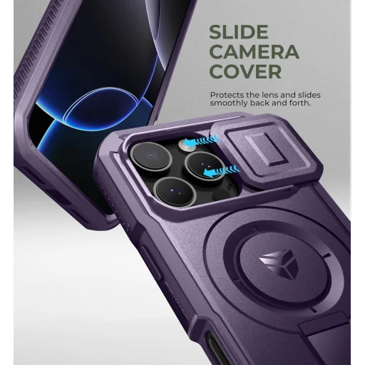 iPhone 16 Pro Dexnor Magsafe 360 tok, kihajtható állvánnyal, lila ütésálló - 4