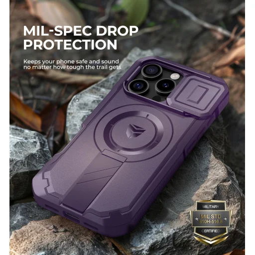 iPhone 16 Pro Dexnor Magsafe 360 tok, kihajtható állvánnyal, lila ütésálló - 5