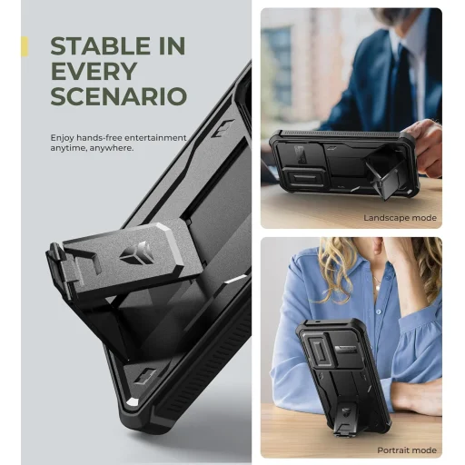 Samsung Galaxy S25 Dexnor tok kihajtható állvánnyal, fekete 360 ütésálló - 4