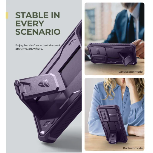 Samsung Galaxy S25 Dexnor tok kihajtható állvánnyal, lila 360 ütésálló - 4