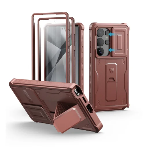  Samsung Galaxy S25 Ultra Piros Dexnor tok kihajtható állvánnyal, 360 ütésálló - 1