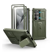  Samsung Galaxy S25 Ultra zöld ütésálló Dexnor 360 tok kihajtható állvánnyal