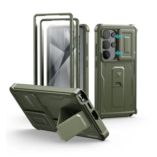  Samsung Galaxy S25 Ultra zöld ütésálló Dexnor 360 tok kihajtható állvánnyal - 1